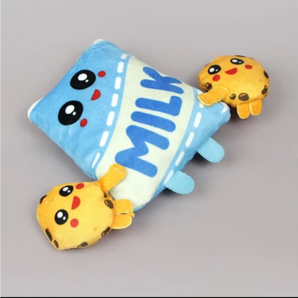 Puppy & Cat Squeaky Plush Milk Pattern Interactive Toy - Picture 3 of 6